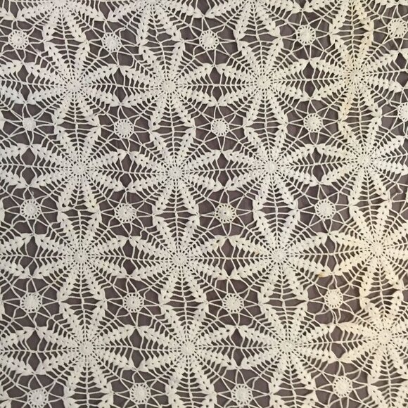 Lace Tablecloth Handmade Crochet  62" Sq Ivory Cotton Farmhouse Cottagecore - Picture 3 of 7